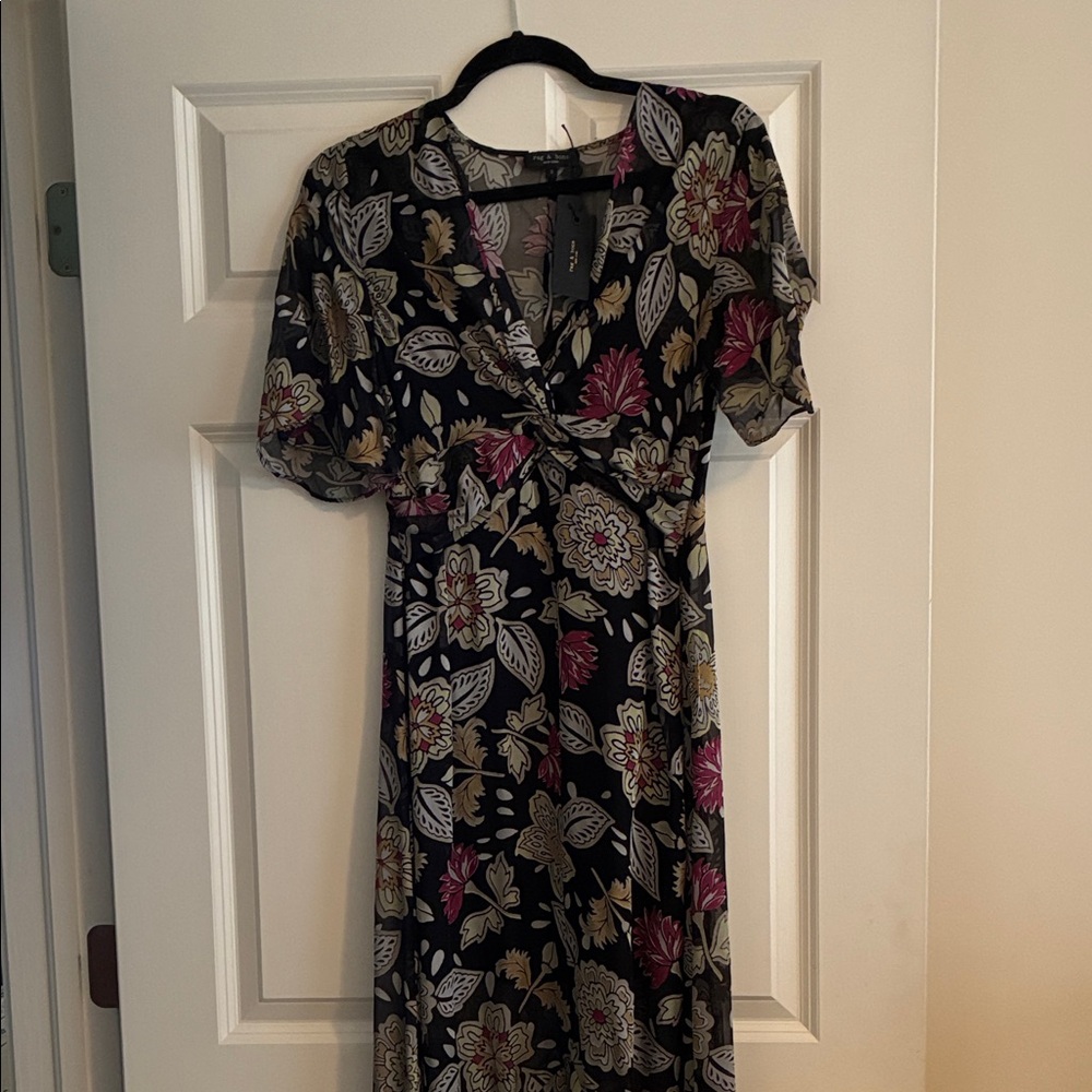 Rag & Bone Black Floral Midi Dress